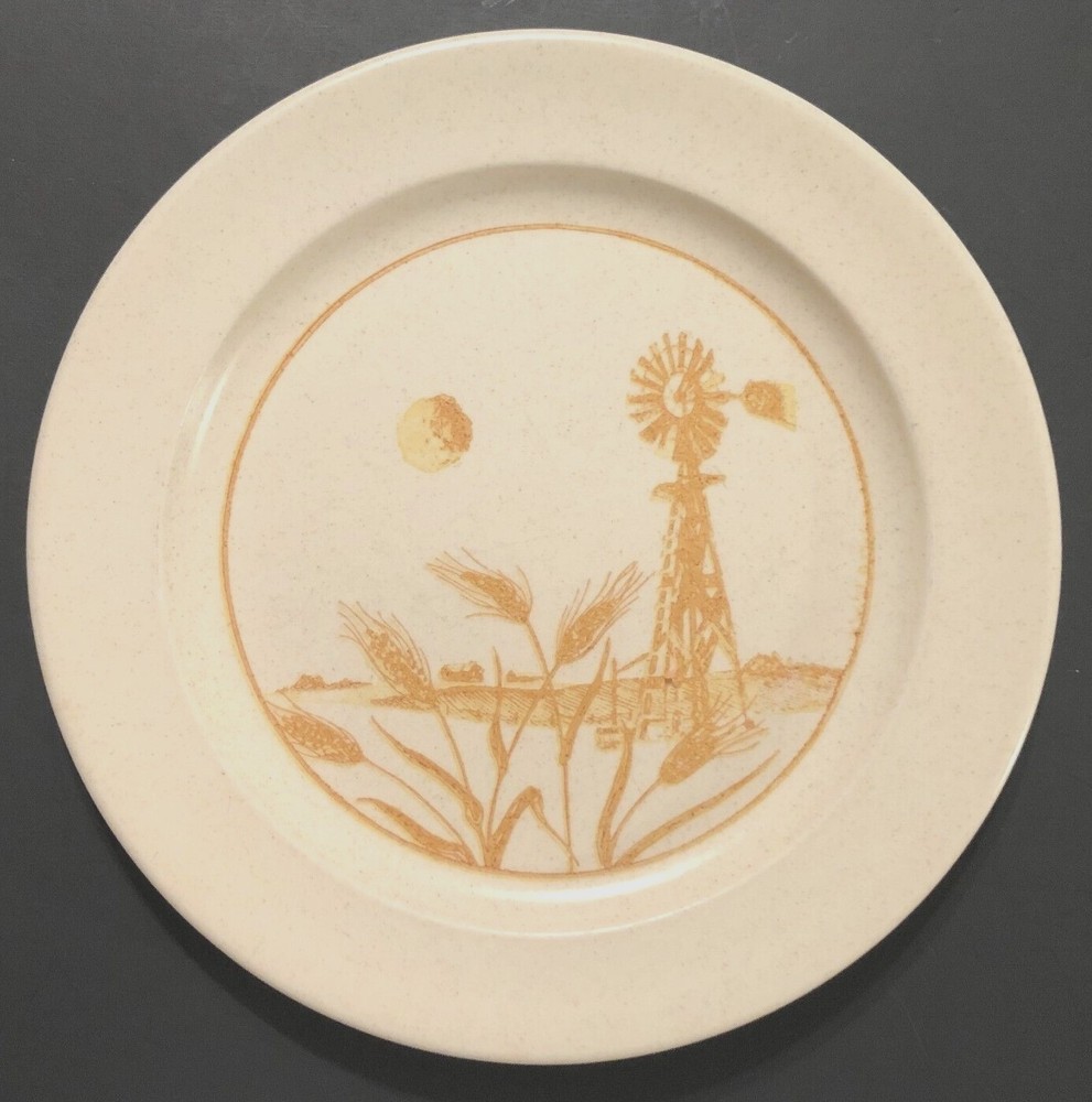 ANCHOR HOCKING Ironstone USA Windmill Gold Yellowish Vintage Dinner Plate 10.5