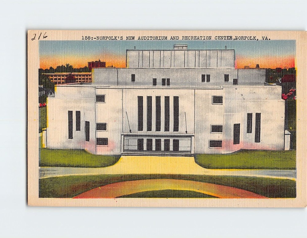 Postcard New Auditorium and Recreation Center Norfolk Virginia USA North America