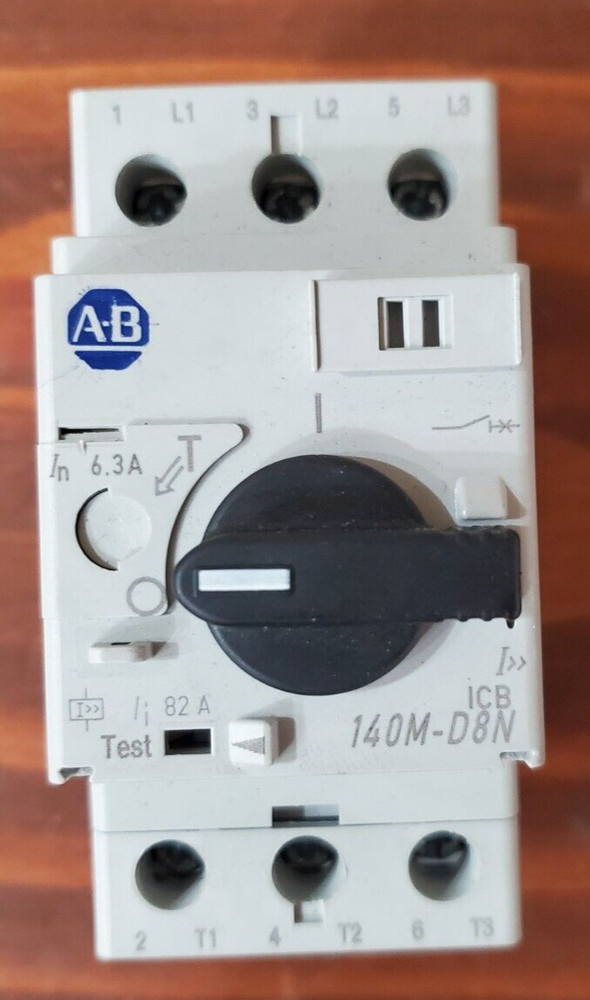 Allen Bradley 140M-D8N-B63 Motor Circuit Protector, 6.3A, 3-Pole, 600V, DIN Rail