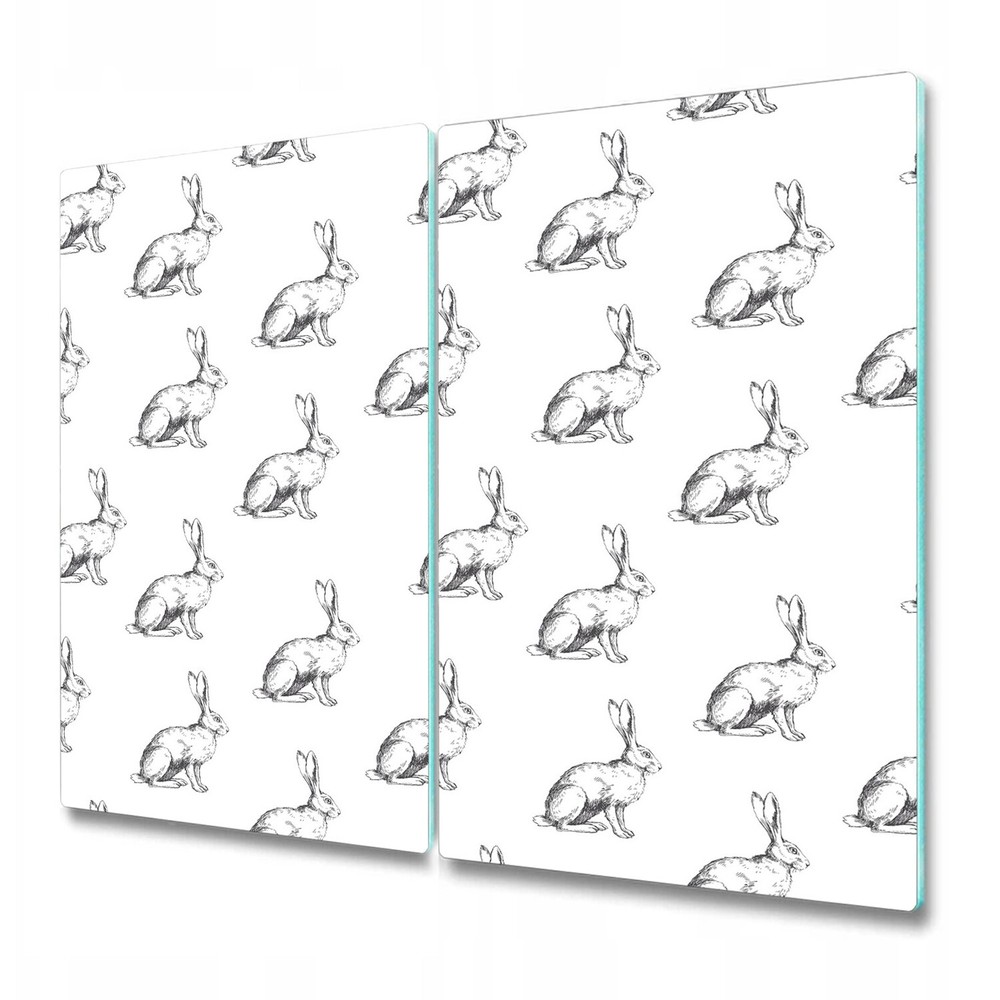 Glass Surface Protector Worktop Saver Sketched rabbits black white 2x30x52
