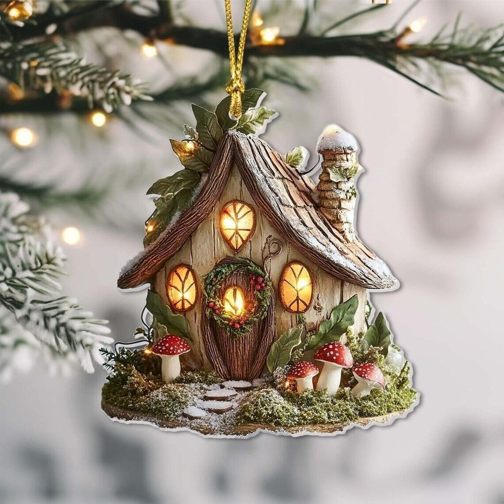 Fairy House Christmas Ornament  Fairy Castle Mushroom House Christmas Ornament
