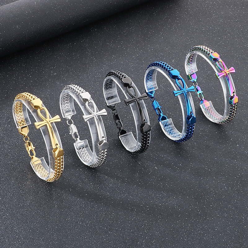 Stainless steel double row woven cross bracelet spliced titanium steel jewelry