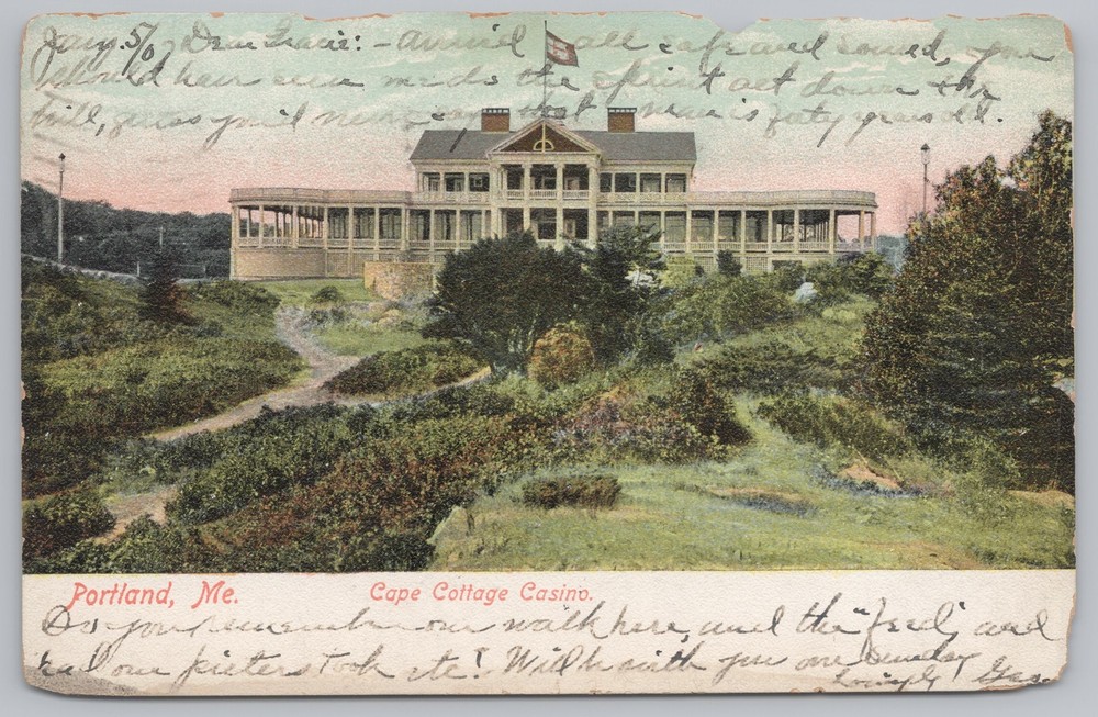 State View~Cape Cottage Casino From Garden Portland ME~Vintage Postcard
