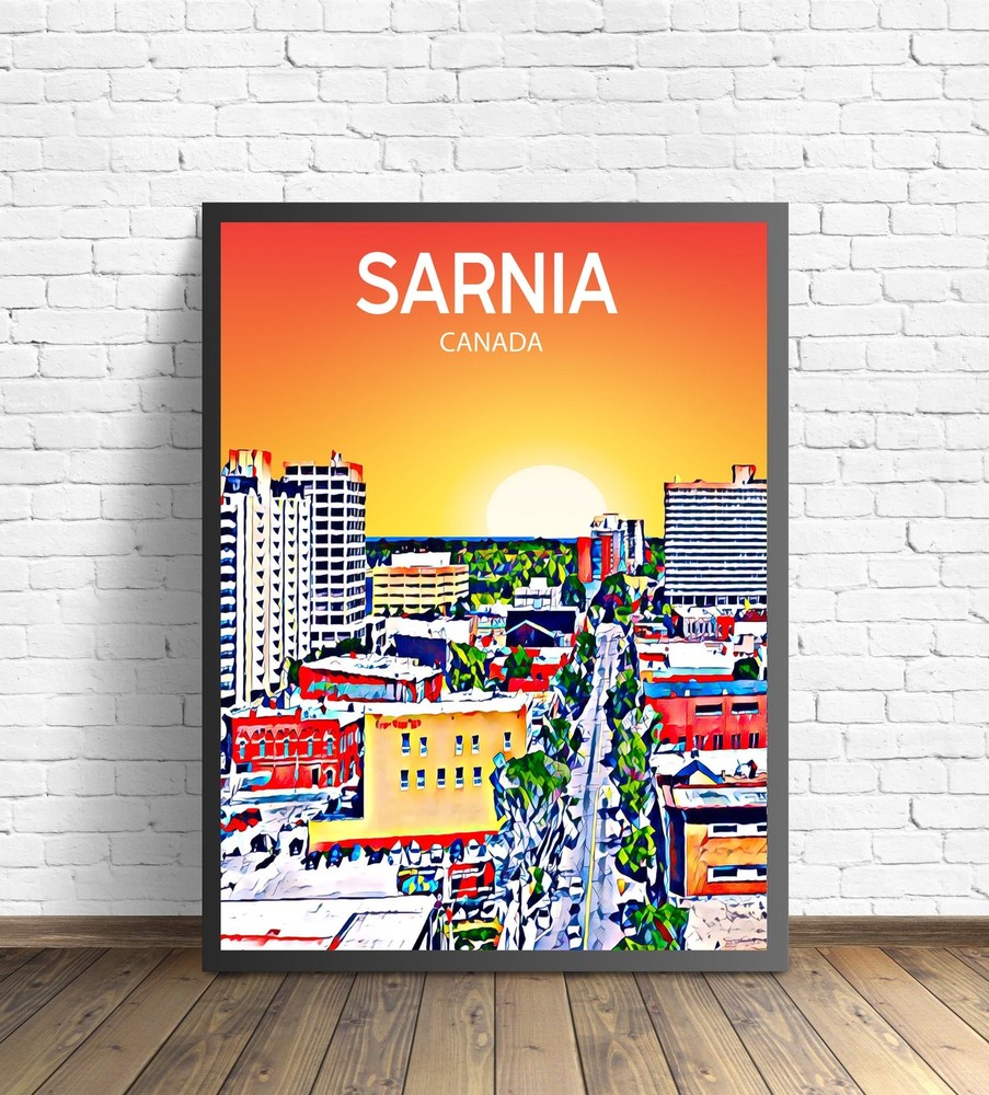 Sarnia Canada Art Poster Sunset Night Poster Art Print Sarnia City Modern Wall
