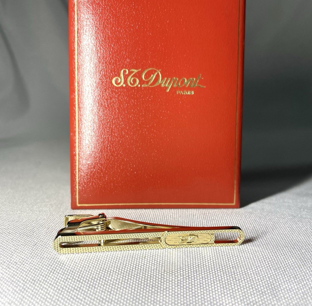 Auth [Beautiful] S.T.Dupont Tie Clip D Logo Cutout Gold Bar pin Business Gift