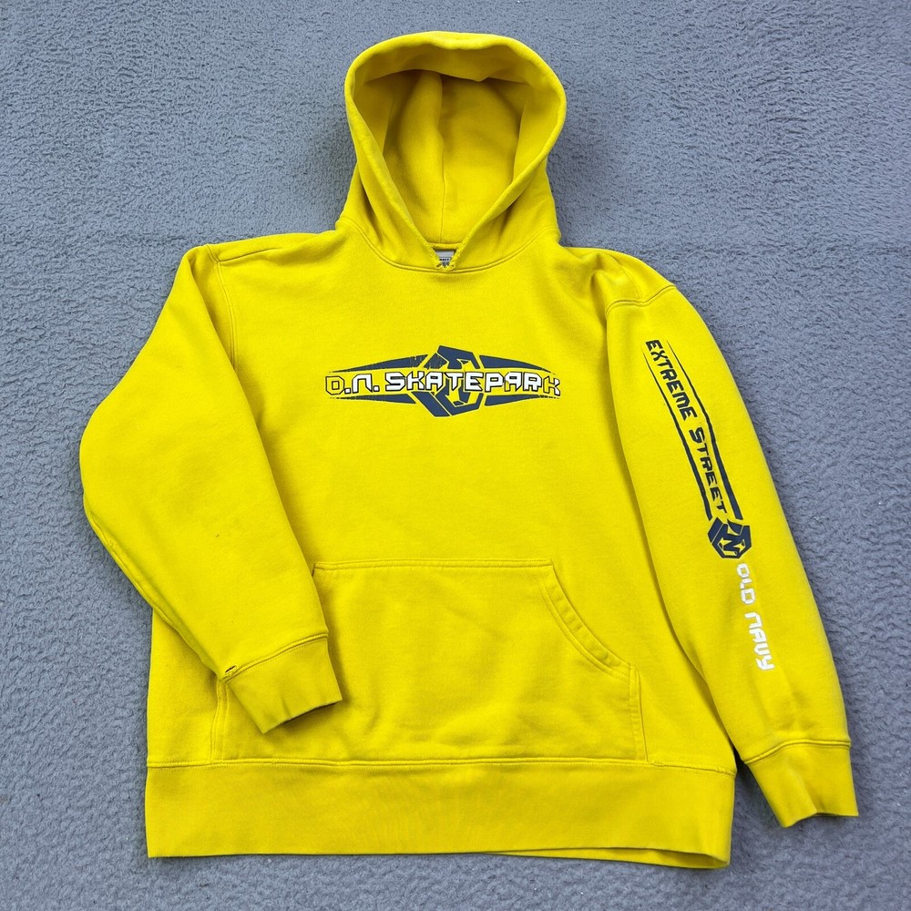 VTG Y2K Old Navy Hoodie Skatepark Sweatshirt Yellow Spellout Skate Size 2XL READ
