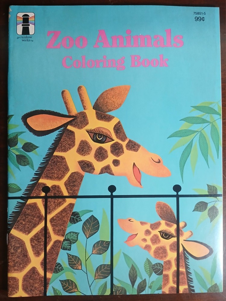 Vintage Coloring Books Uncolored Zoo Animals Coloring Book VTG