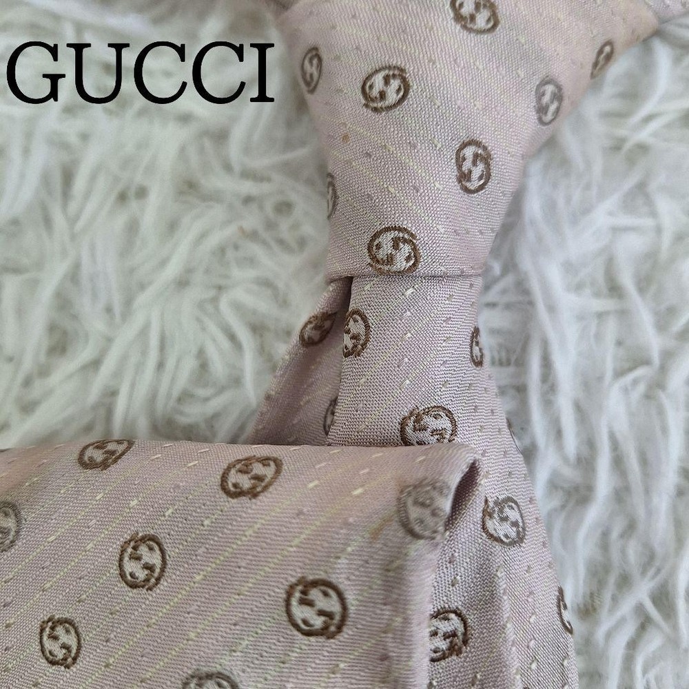 GUCCI Necktie Tie Pink All over GG Logo pattern Made in Italy Men's 100% Silk