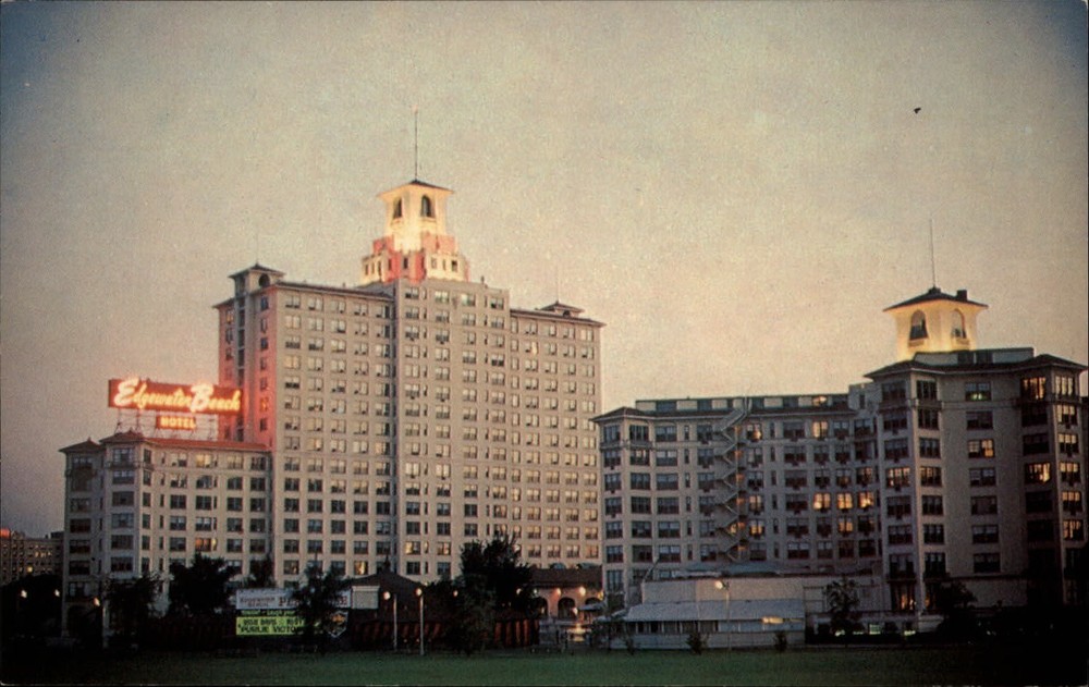 Chicago Illinois Edgewater Beach Hotel Lake Michigan dusk vintage postcard