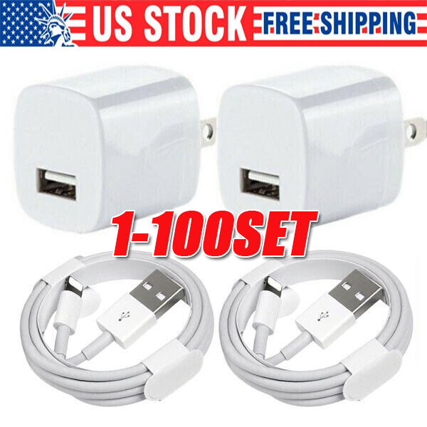 White 1A USB Power Adapter AC Home Wall Charger US Plug FOR iPhone 14 13 12 LOT