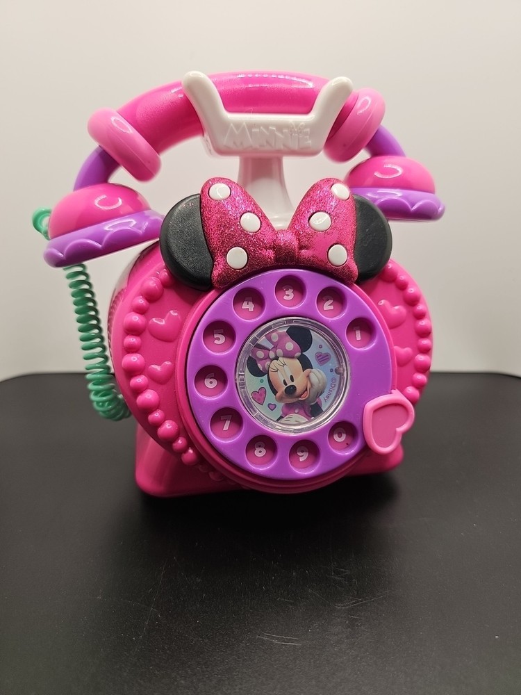 Disney Minnie Mouse Ring Me Rotary Toy Phone Lights & Sounds Just Play Working