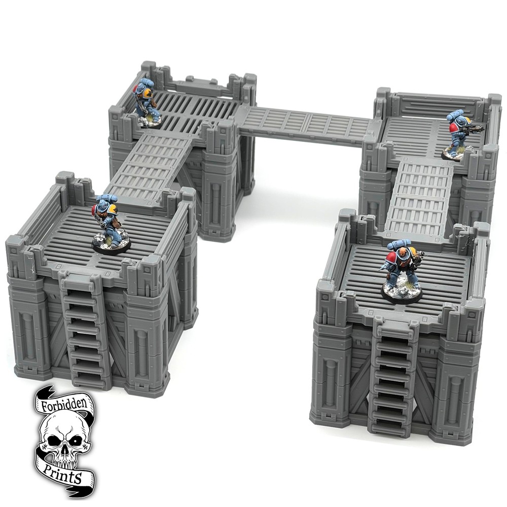 District 0012 Modular Watch Tower Walkways 28mm Wargaming 3D Printed Terrain