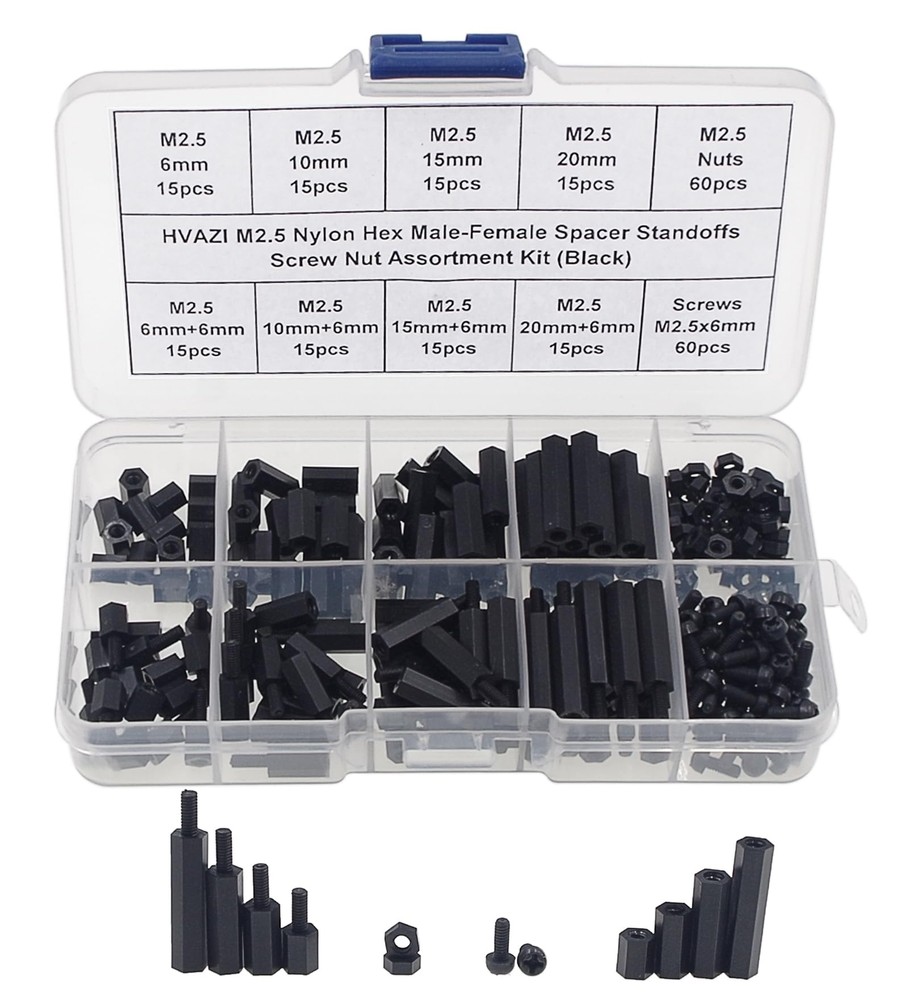 240pcs M2.5 Nylon Hex Spacer Standoffs Screws Nuts Assortment Kit;Male-Female...