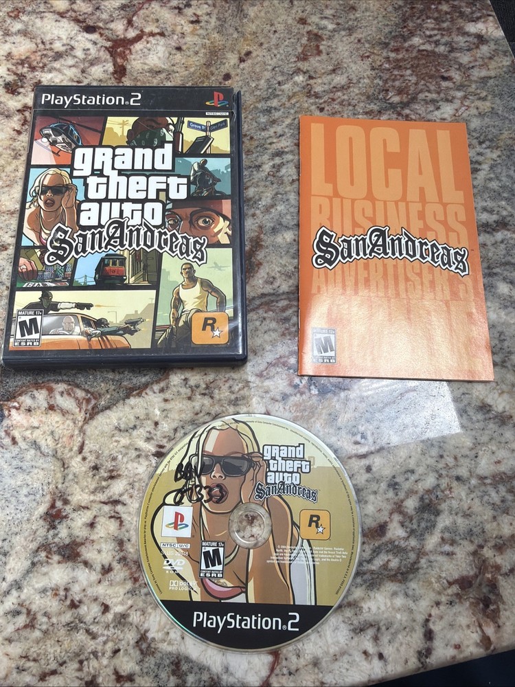 Grand Theft Auto: San Andreas (Sony PlayStation 2, 2004) Game Box And Manual