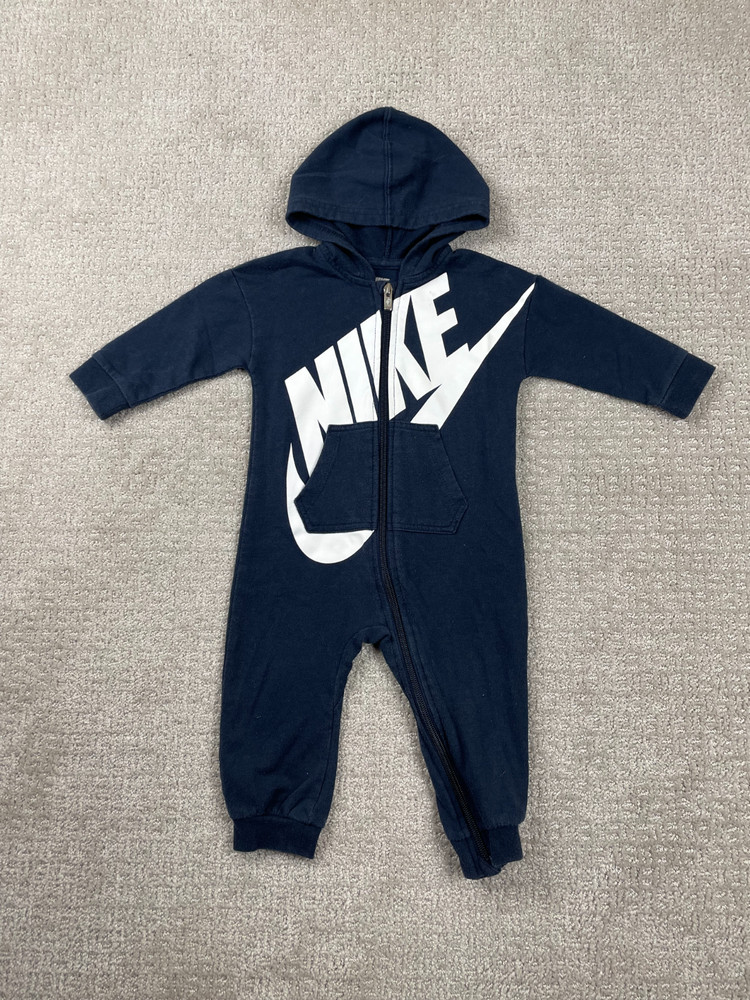 Nike One Piece Infant Baby Size 12 Months Full Zip Gray Hooded Jumpsuit Coverall