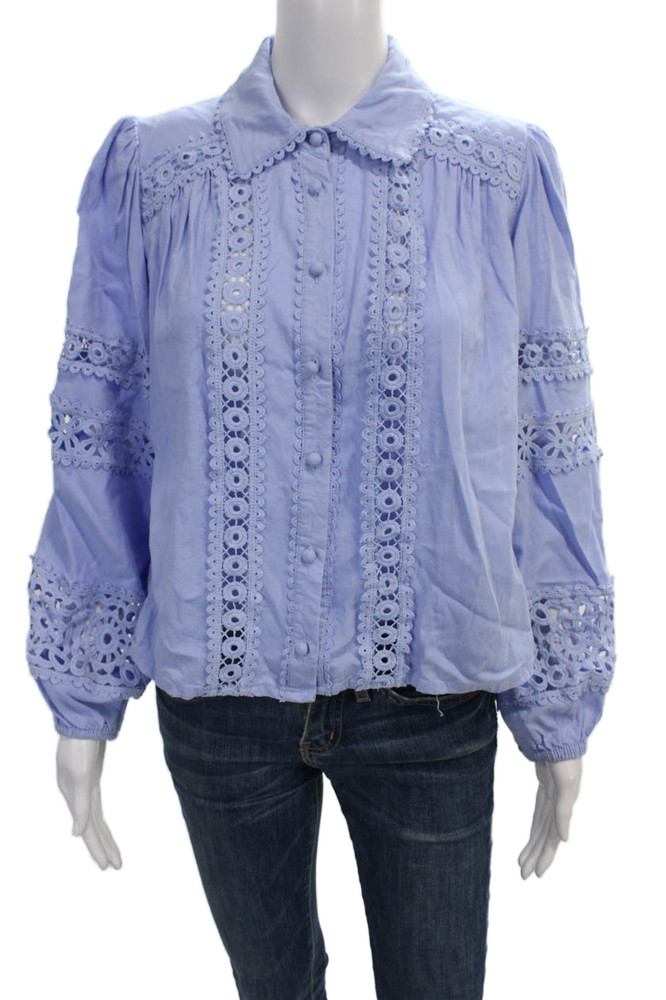 Aqua Women Button-Down Rayon Collared Long Sleeve Blouse Blue Size SFree Shipping in US $100+ Orders | $6.95 Orders Below