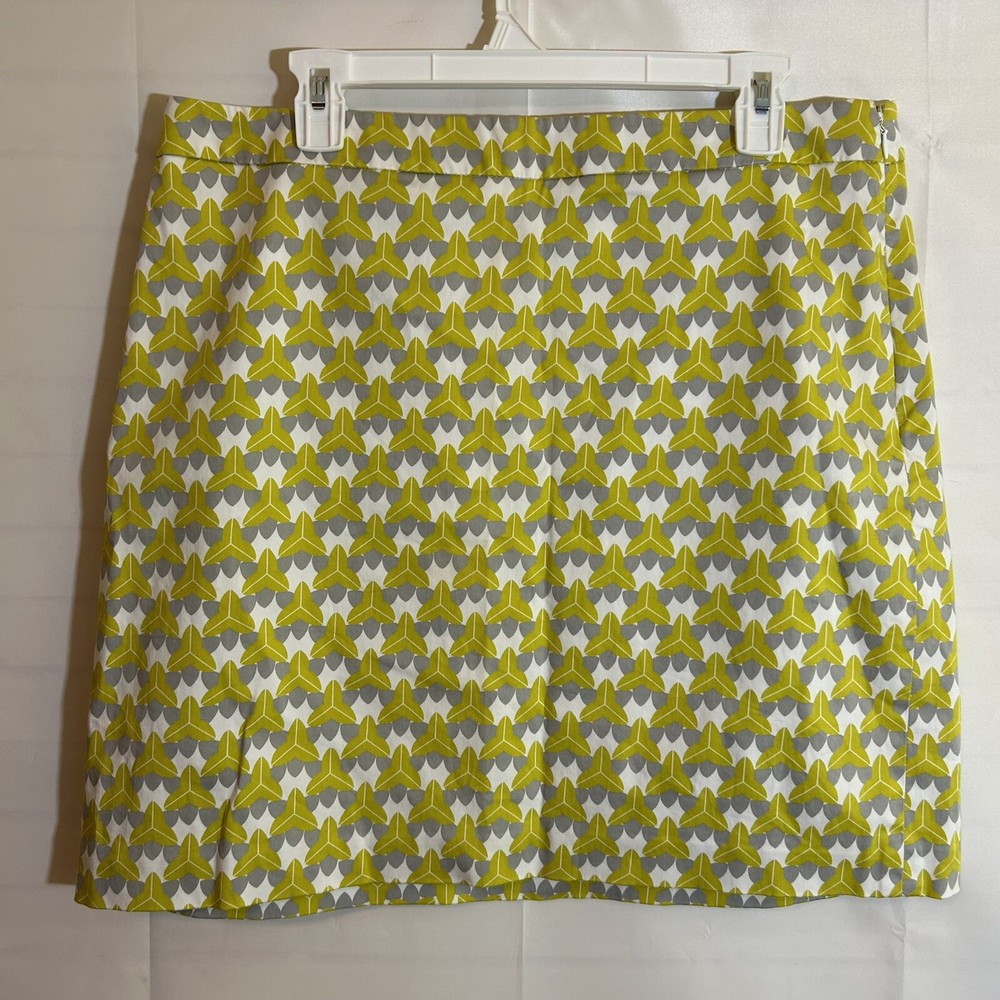 Milly x Banana Republic Collab Skirt 14 Yellow Gray Geometric Print Career Wear