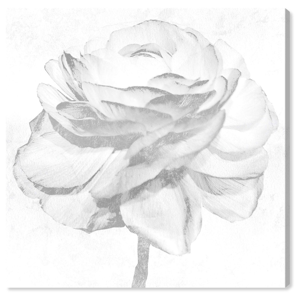 Silver Peony Floral Botanical Wall Art Canvas Print for Home Décor, 20x2 Inch