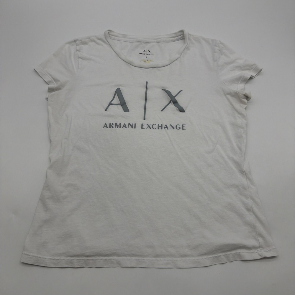 Armani Exchange T-shirt Women L White Graphic Print Logo .#42180