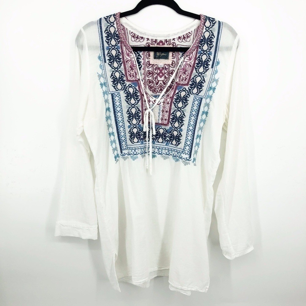 ✅ Johnny Was BIYA Embroidered Tunic Small WHITE SIZE SMALL