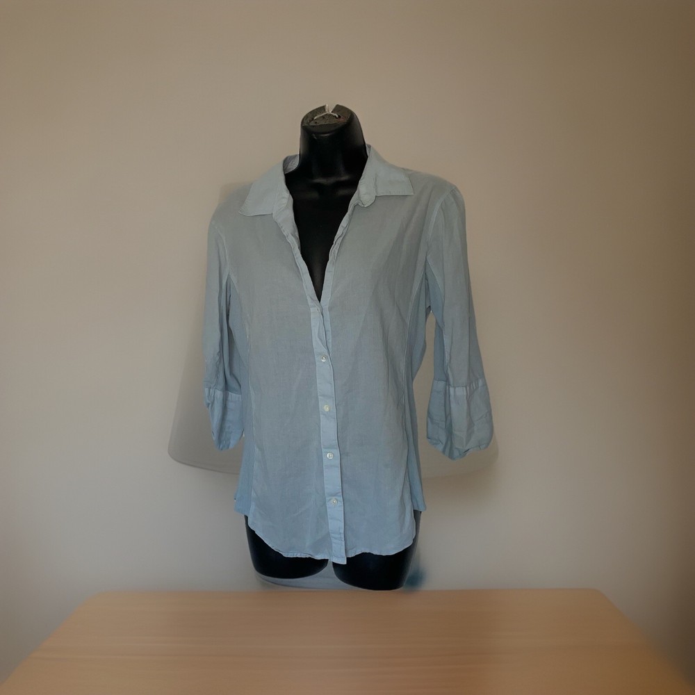 james perse 4 Women’s Baby Blue Button Down Top 3/4th Sleeve Ribbed Slub Side B1