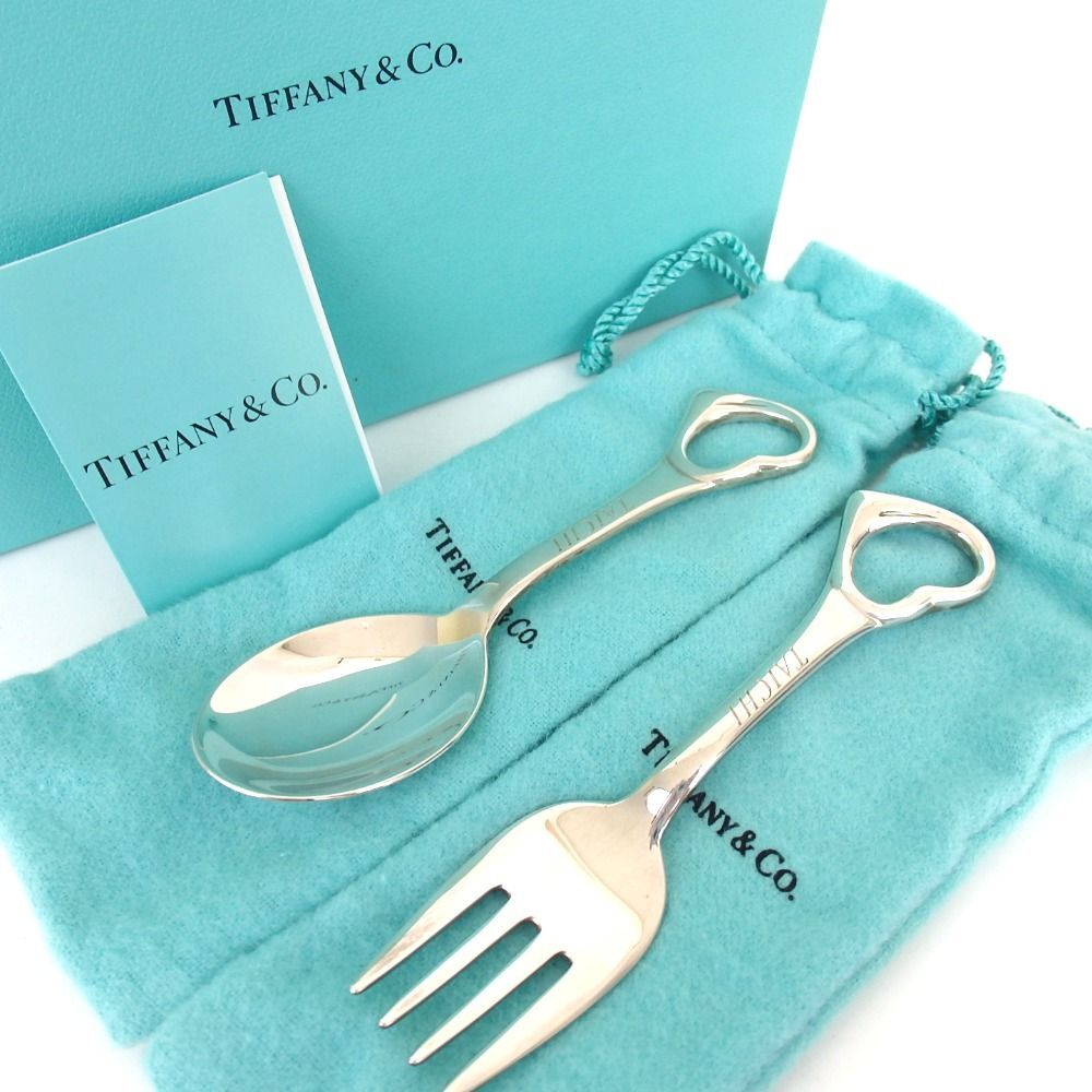 Tiffany & Co. Baby Spoon Folk Open Heart Tableware Ag925 With Box Used
