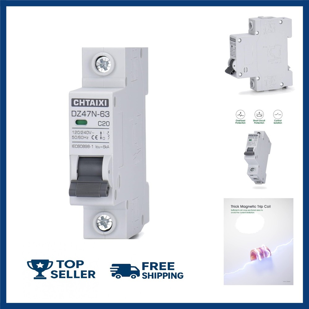 AC Miniature Circuit Breaker, 20 Amp 120V/240V 1 Pole DIN Rail Mount Circuit ...