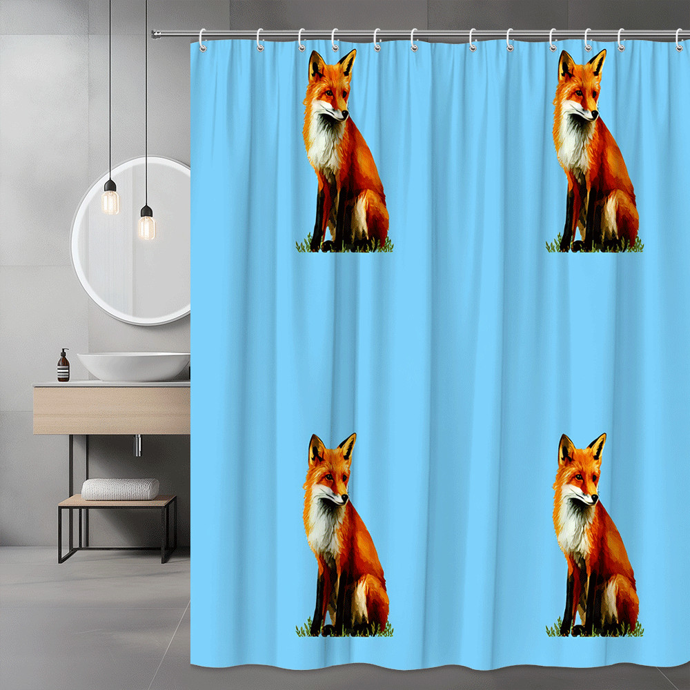 Fox Shower Curtain Blue Animal Print Graphic