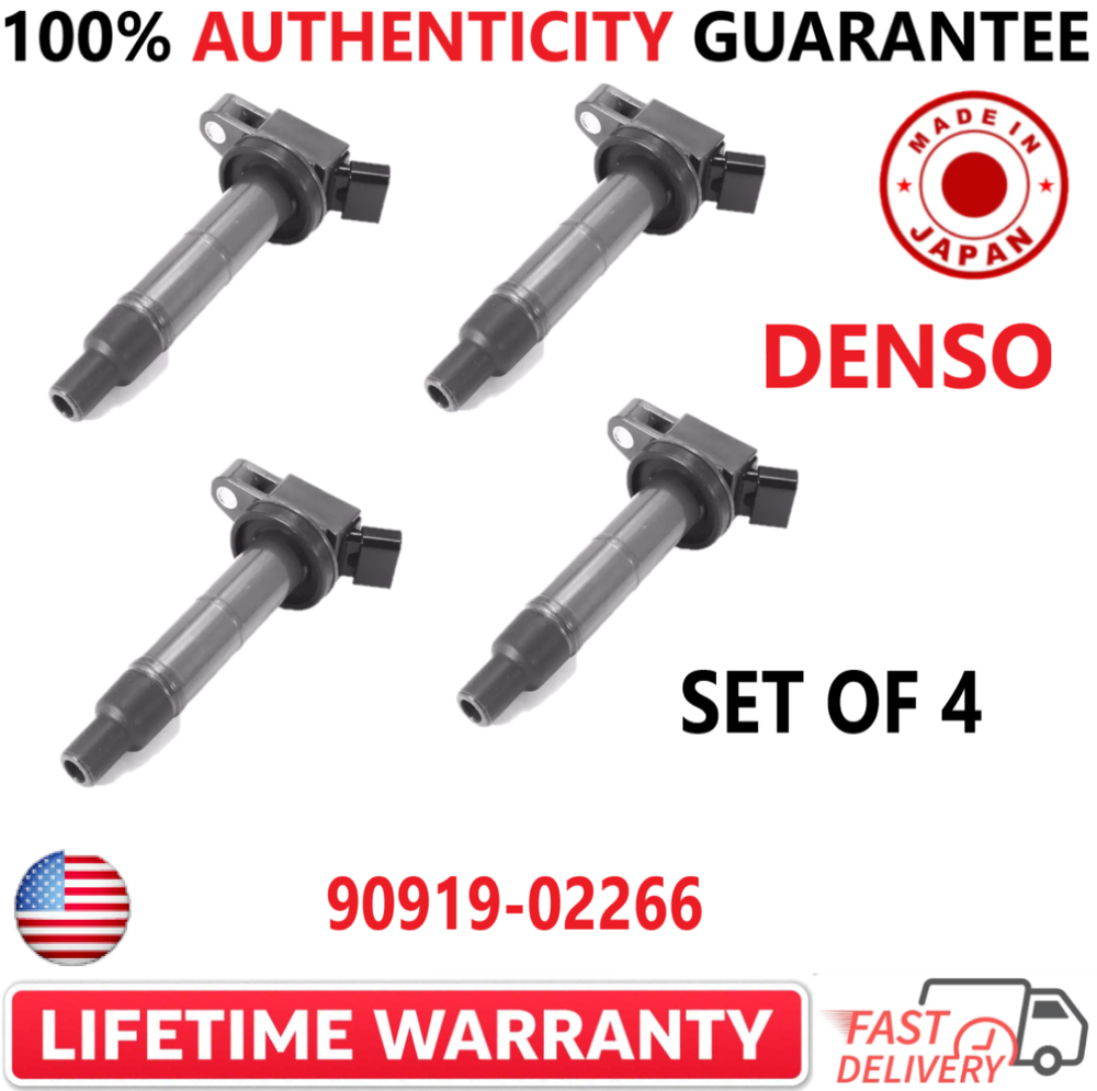 OEM DENSO x4 Ignition Coils For 2001-2012 Toyota, Lexus, Scion I4 90919-02266