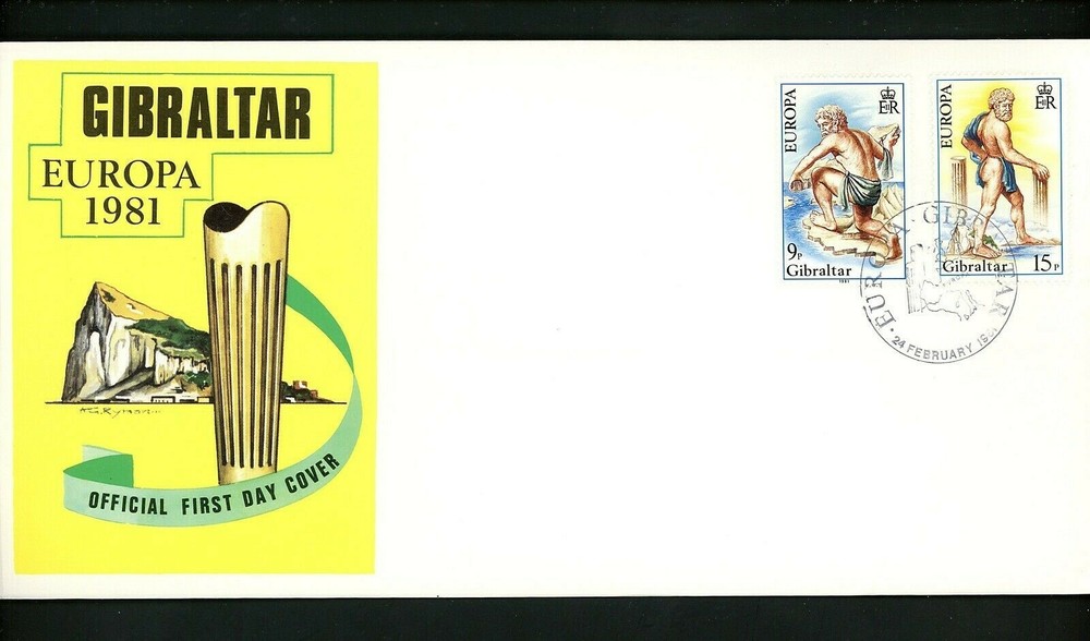 Postal History Gibraltar FDC #400-401 Europa Mythology Hercules folk tale 1981