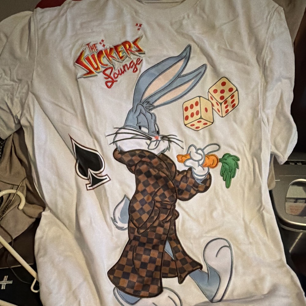 Looney Tunes Bugs Bunny Men's 2XL White Graphic Crew Neck Cotton T-Shirt