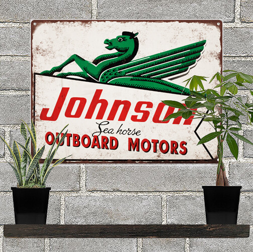 Johnson Seahorse Outboard Motors Boat Mancave Repro Metal Sign 9 x 12 60371
