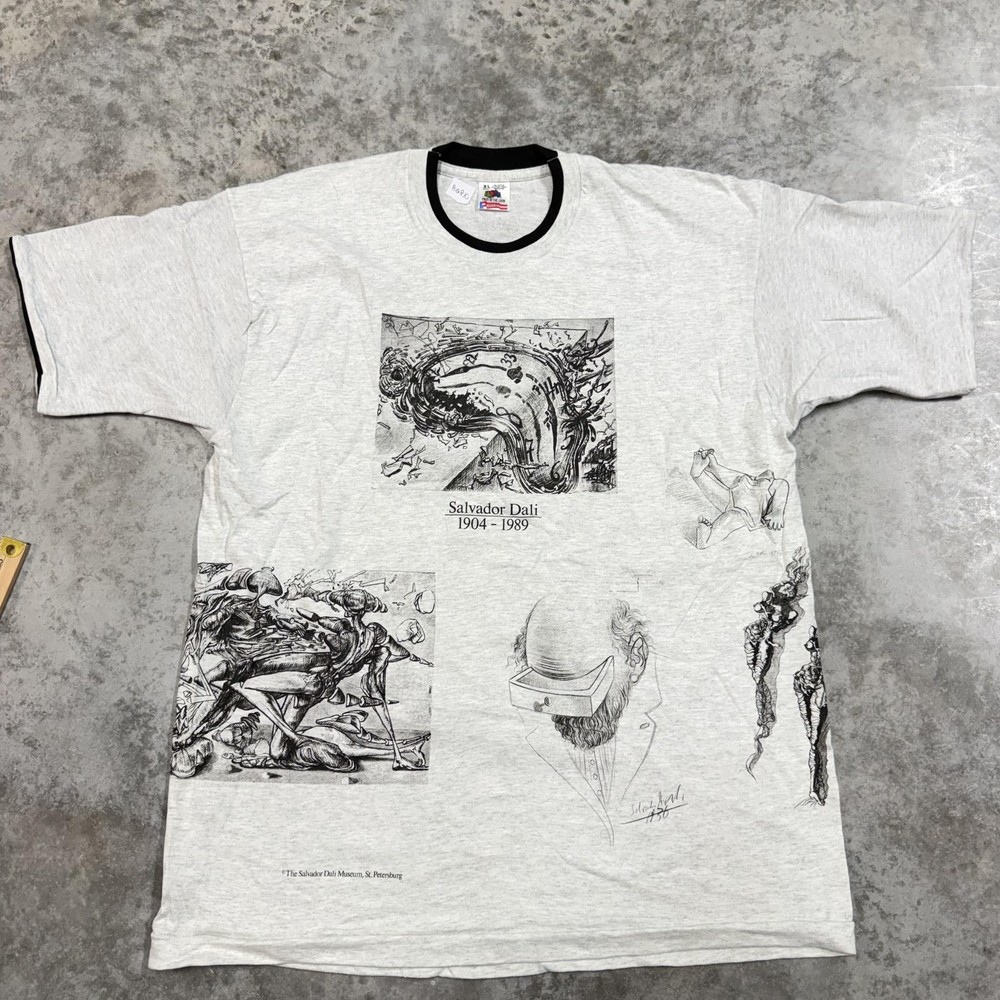 Vintage Salvador Dali Museum Shirt Mens XL Gray All over Print Art tee 90s USA