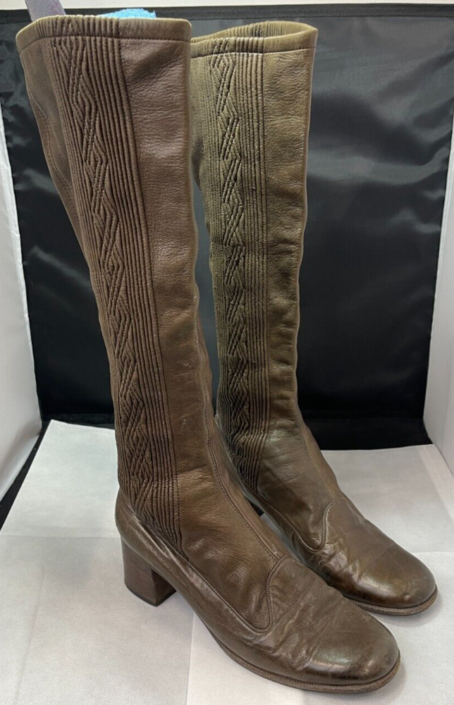 Vintage Saks Fifth Avenue Leather Ruched Side Pull On fashion Boots Size 7.5M