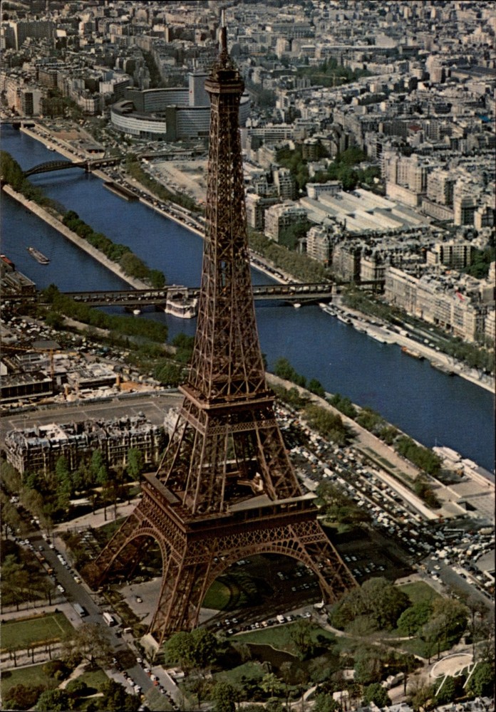 Eiffel Tower Paris France Aerial vintage postcard x454