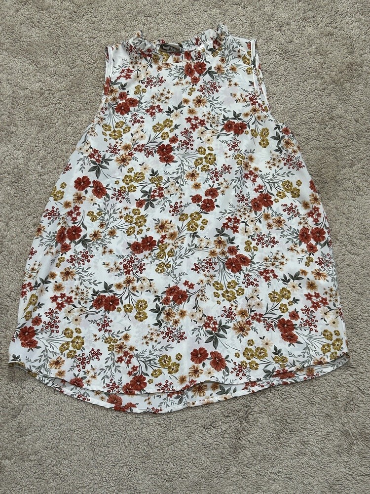 Relle Womens Shirt Size Small Multicolor Floral Print Ruffle Neckline Flowy