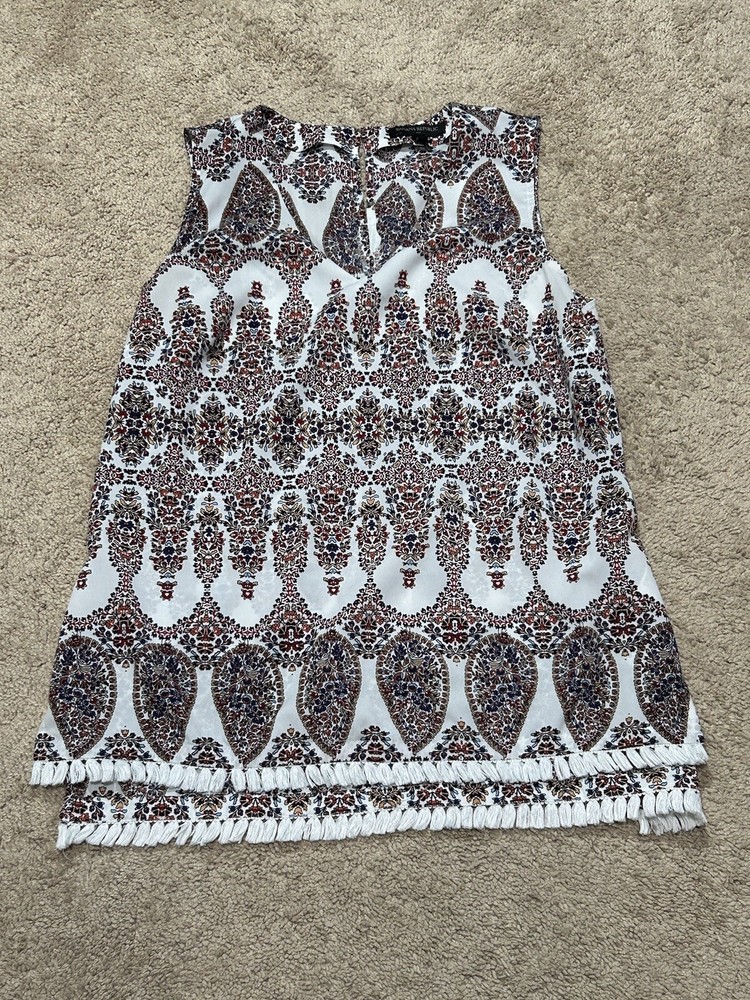 Banana Republic Womens Shirt Size Medium Multicolor Print Fringe Flowy Classic