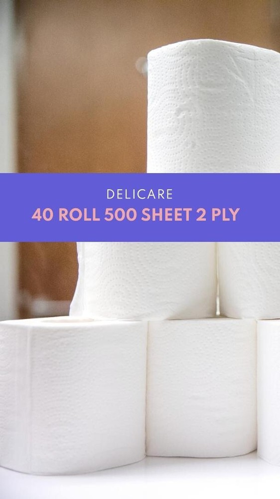 40 Rolls DELiCARE Soft Toilet Paper 500 Sheets 2Ply NO CLOG SEPTIC SAFE Virgin