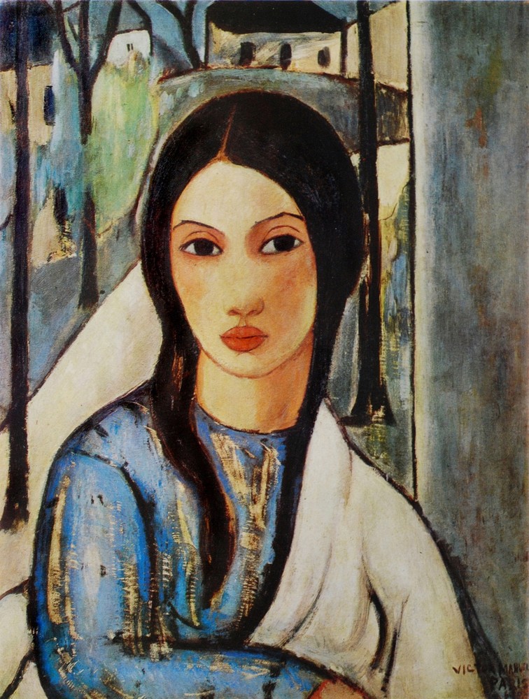 5666.Painting of a woman with long brown hair.POSTER.Decoration.Graphic Art