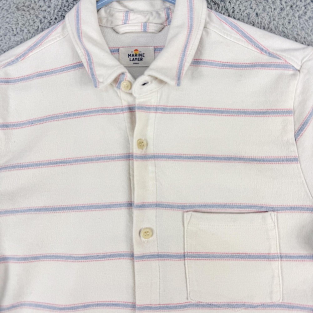 Marine Layer Shirt Mens Small White Blue Stripe Short Sleeve Button Up Pocket