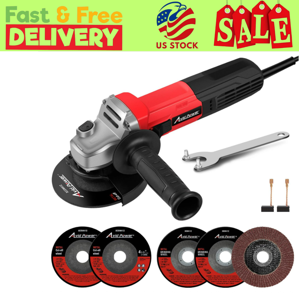AVID POWER Angle Grinder, 7.5 Amp 4-1/2 Inch Electric Grinder, Red