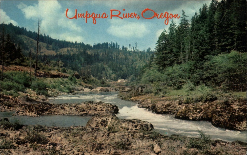 Umpqua River Oregon narrows along Roseburg Diamond Lake Highway postcard