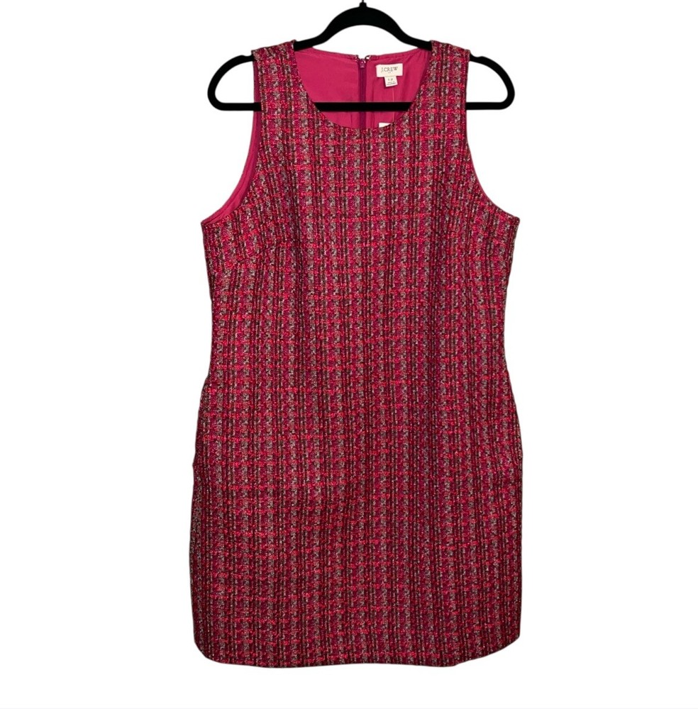 NWT J.Crew Dress Womens Sheath Shift Tweed Sleeveless Lined Dress Pink 12