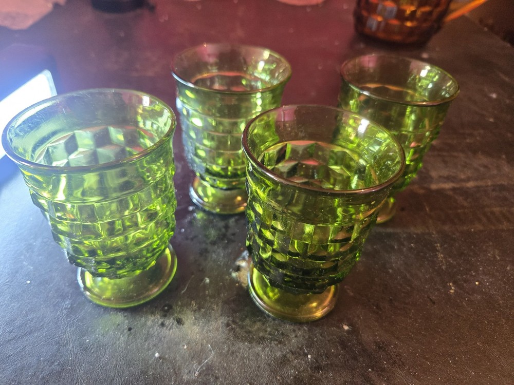 Set Of 4 Avocado Green Juice Glasses Indiana Whitehall 4oz  3¾