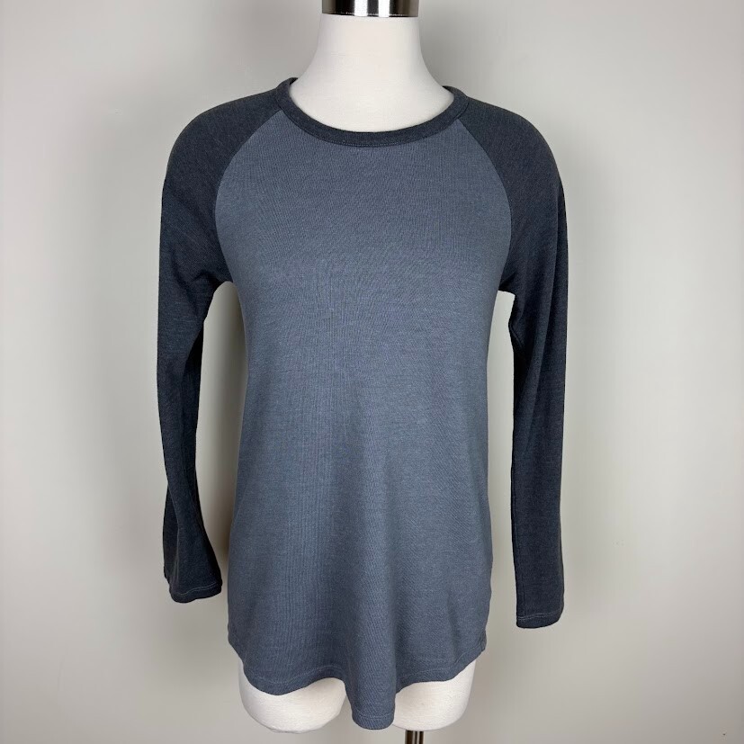 Monrow Rock Baseball Style Tee Long Sleeve Size S Light & Dark Gray Banded Neck