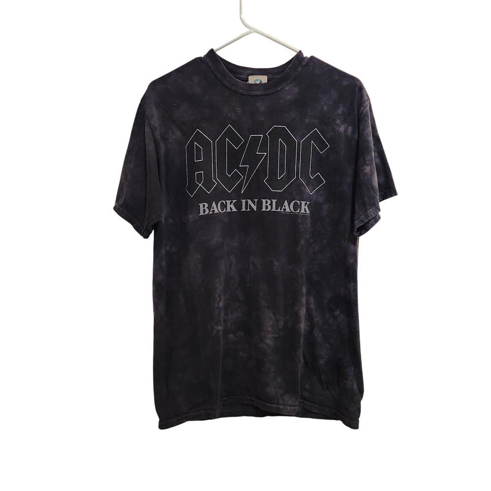 Liquid Blue Tie Dye Short Sleeve Crewneck AC/DC Back in Black Graphic Tee Medium