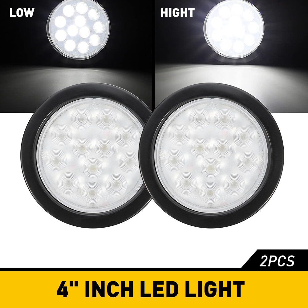 2pcs 4 Inch Round LED 24 Reverse Backup Tail Lights Trailer Truck Clear Lens 12V