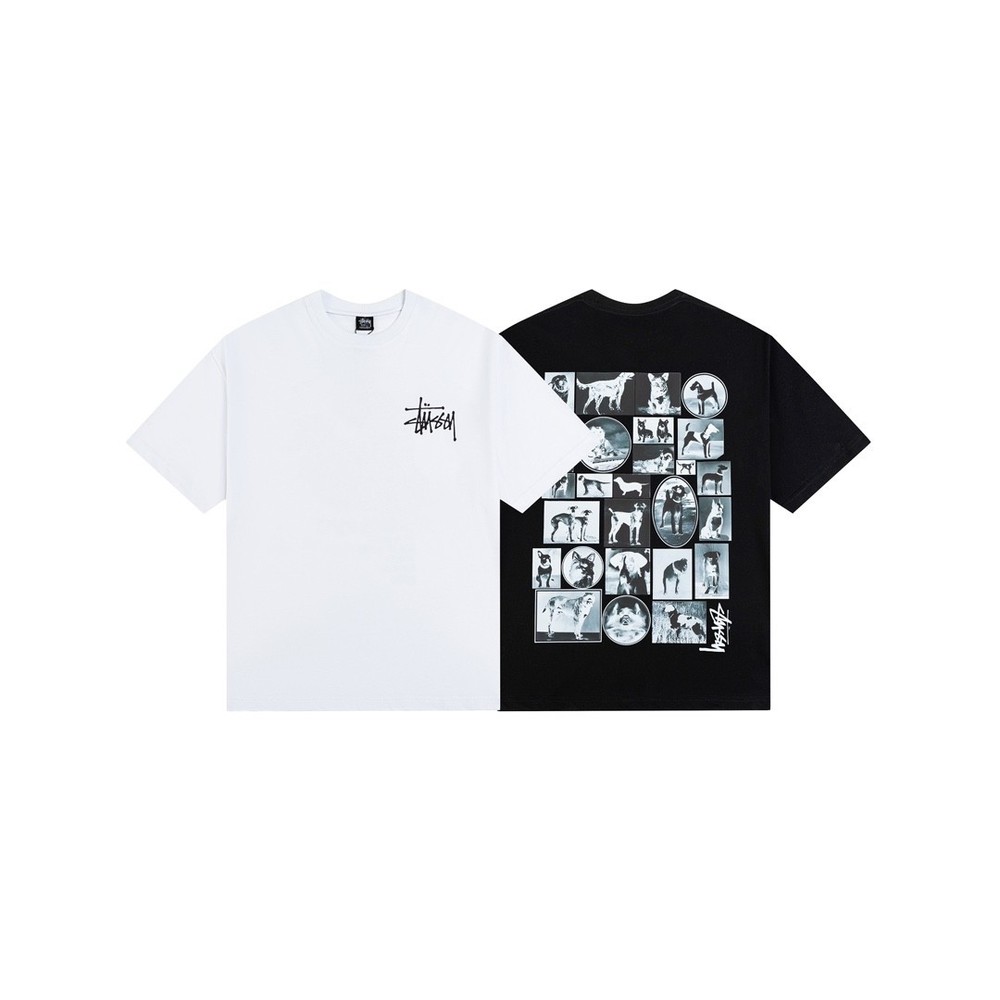 Stussy tee shirt New T-SHIRT S/M/L/XL White / Black Dog