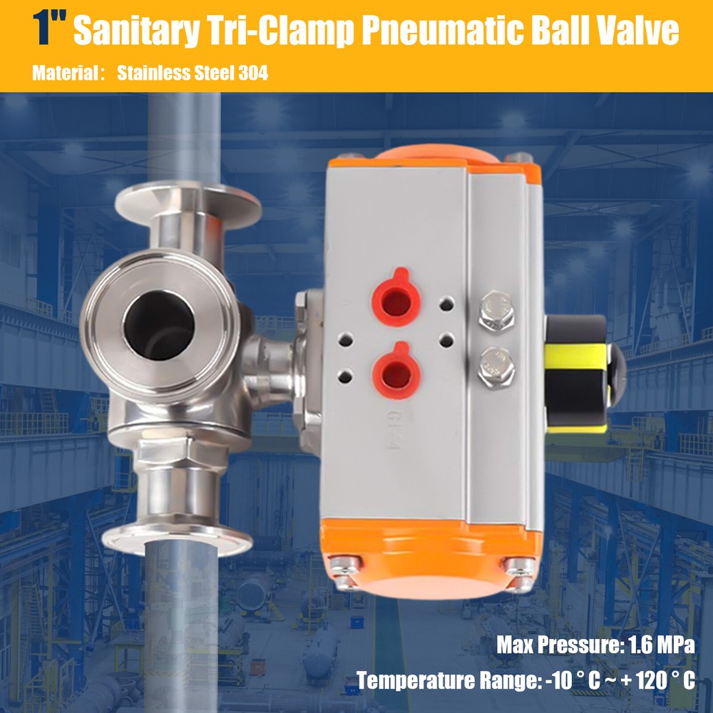 Three way L-port Tri-Clamp Pneumatic Ball Valve 1