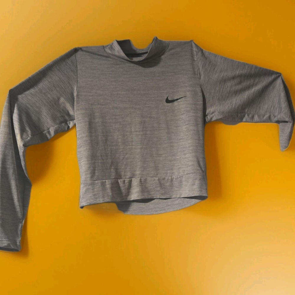 Nike Gray Cropped Mock Neck Long Sleeve Women's Activewear Knit Pullover Top